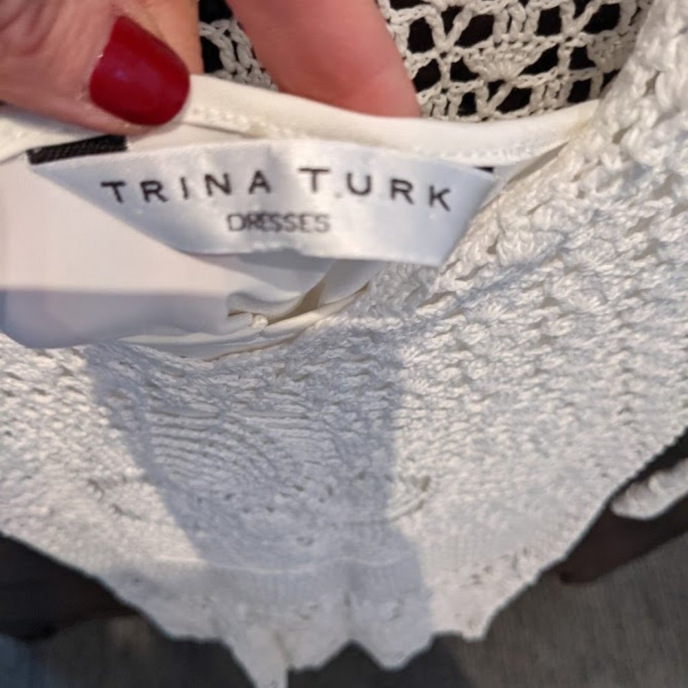 Trina Turk White Crochet Dress with liner